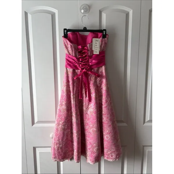 Raylia Designs Pink Lace Strapless Party Dress with Sash Size 6 New with Tags - Image 2