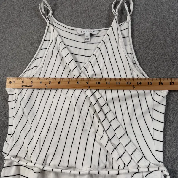 41 Hawthorn Stripe Wrap Dress Womens XXL V-Neck Spaghetti Strap White Black Knit - Image 7