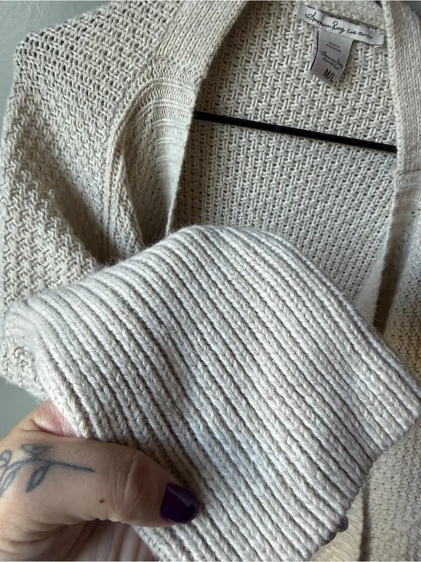 American Rag Cream Open Knit Oversized Cardigan Sweater Women’s M/L Cozy Boho - Image 4