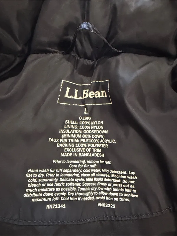 L.L. Bean Black Goosedown Full Zip Puffer Jacket Sz L - Image 7