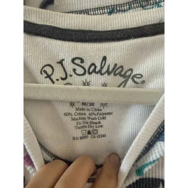 PJ Salvage‎ Womens Mustache Glasses Thermal Waffle Knit Pajama Set White Medium - Image 3