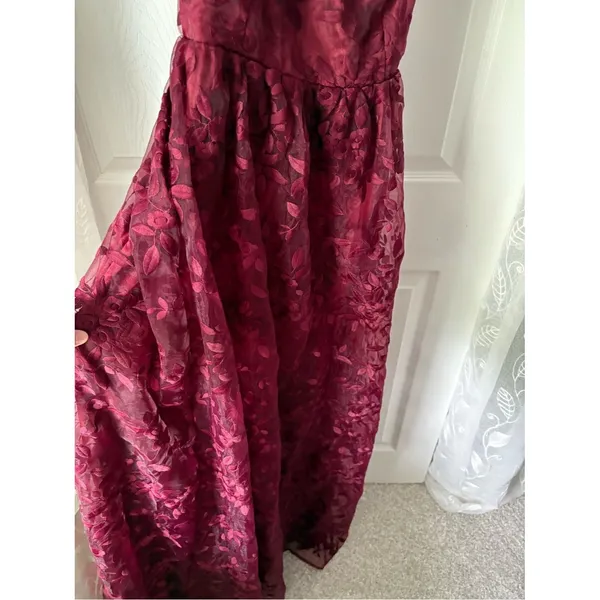 New Lulus Always With You Burgundy Floral Embroidered Organza Maxi Dress sz S - Image 13