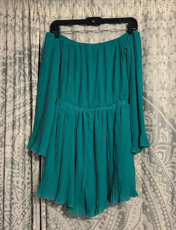 SheIn Turquoise Blue Off the Shoulder Pleated Romper Size XS - Image 2