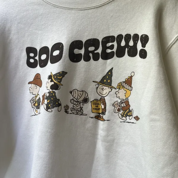 Peanuts Snoopy White Crew Neck Sweater S Halloween Boo Crew Witchy Pumpkin Patch - Image 2