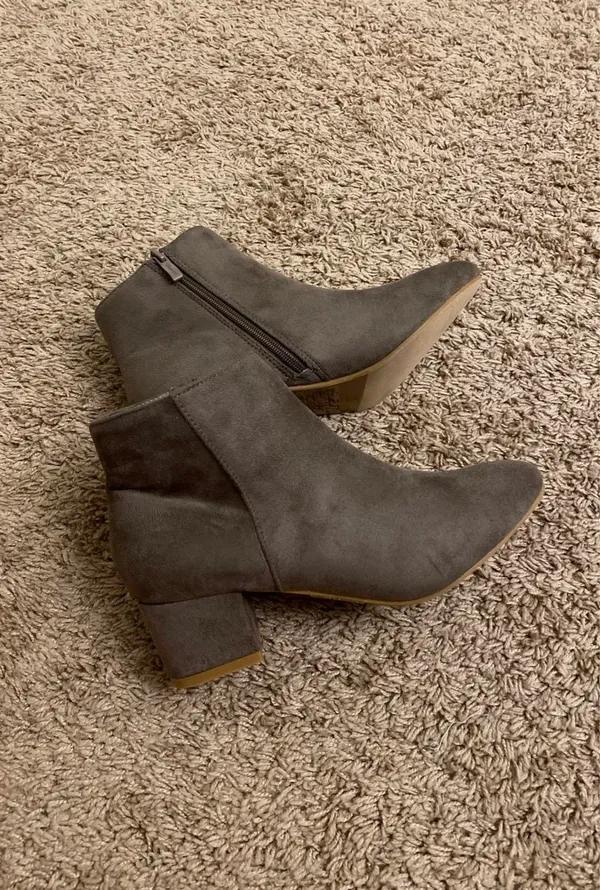 Taupe Faux Suede Block Heel Booties - Image 3