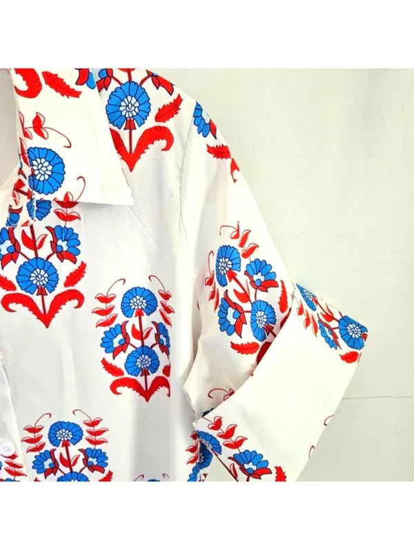 Folk art print red, white, blue maxi dress - Image 2