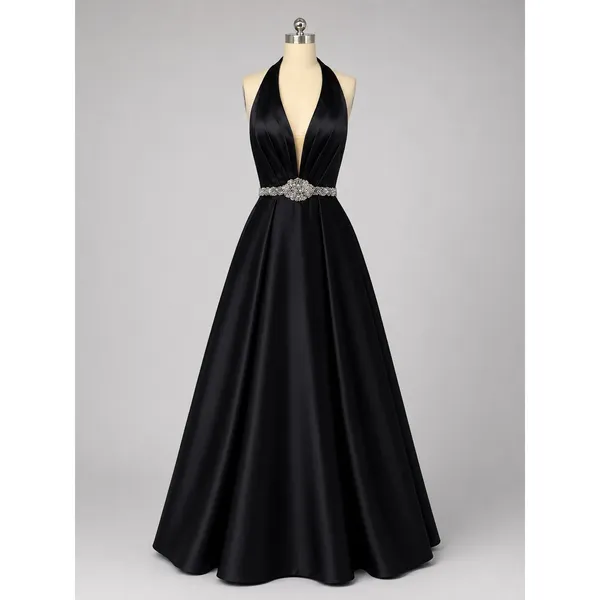 NWT Sherri Hill 51588 Black Halter Ball Gown Beaded Waist‎ Dress Size 2 $598 - Image 3