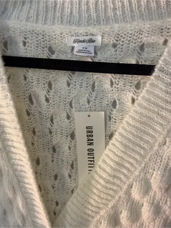 NWTKimchi Blue / Urban Outfitters Cream Open-Knit Sweater with Black Ribbon Ties - Image 4