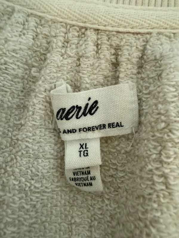 Aerie Oversized French Terry Lace-Up Sweatshirt Cream Oatmeal XL Boho Balloon Sl - Image 2