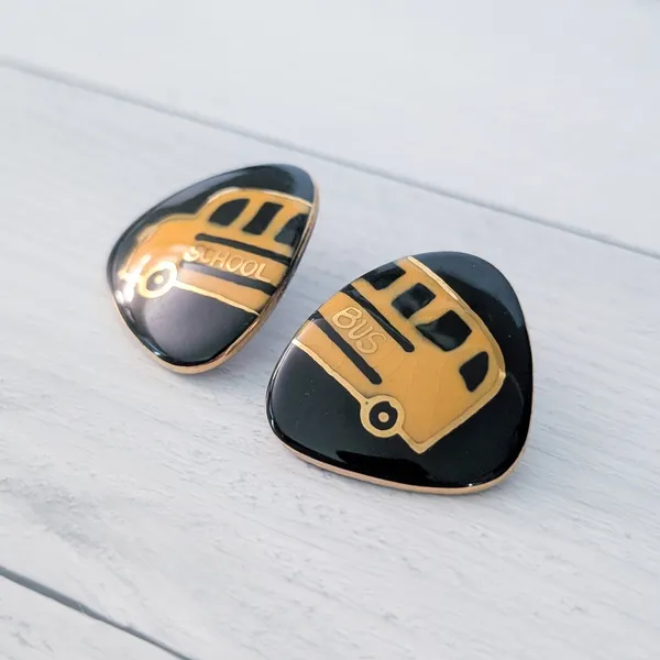 Vintage Stud Earrings - Large School Bus Teacher Bus Driver Theme Educator - Image 2