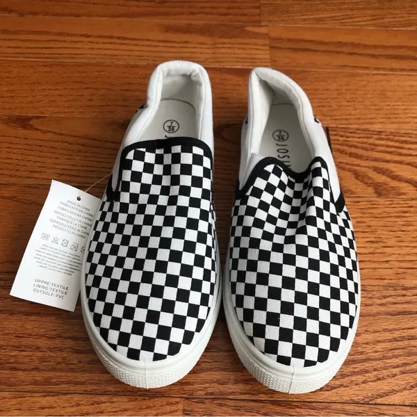 Josini Slip-on Vans Inspired Canvas Sneakers Black White Women’s Size 7 NWT - Image 3