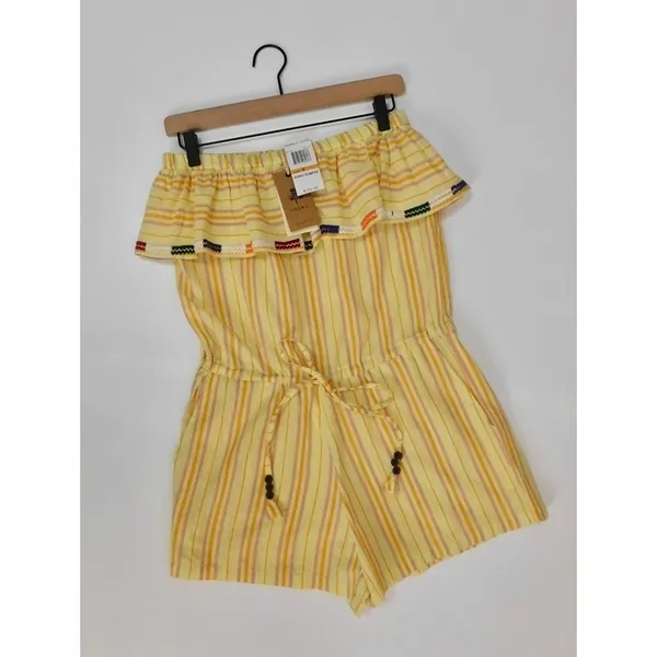 NWT!! KOPAL Rinku Romper Embroidered Ruffle Off‎ Shoulder Vacation Boho Small - Image 2