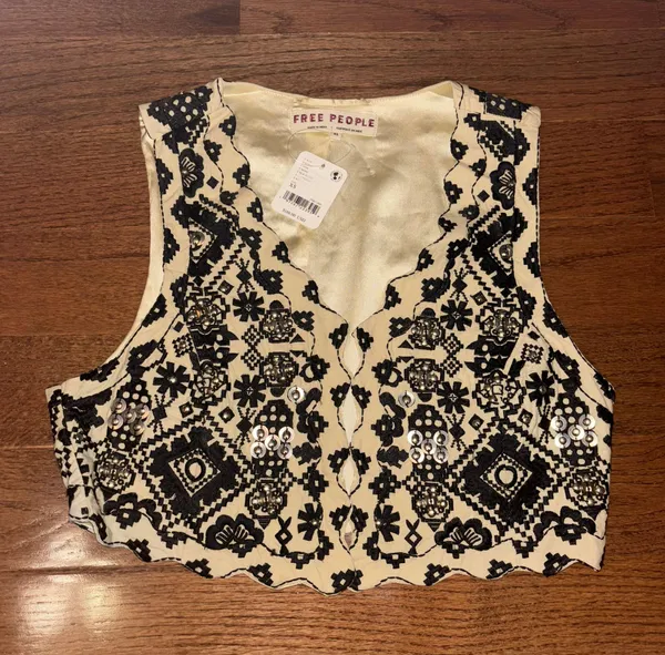 Free People NWT bohemian Marigold Embroidered Embellished Vest - Image 8