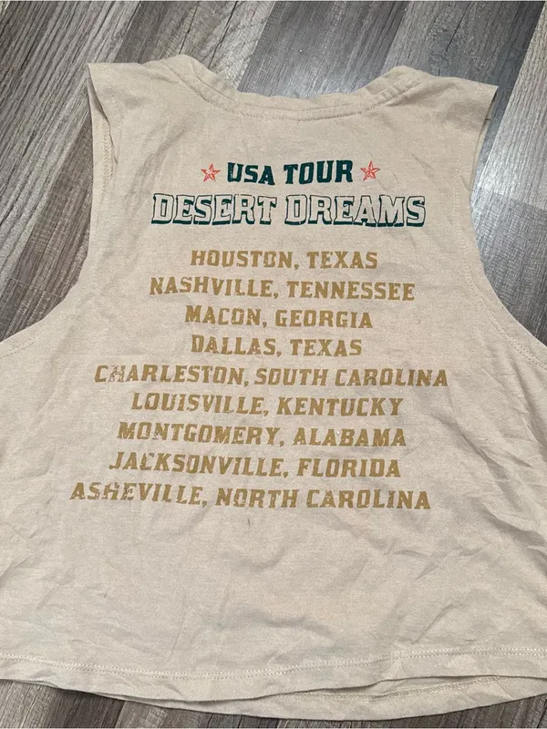 Desert Dreams Graphic Crop Tank - Beige with Orange & Teal Print - Image 3