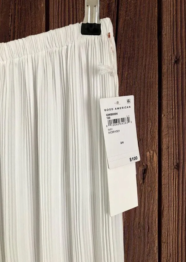 Good American White Plisse Georgette Wide Leg Pleated Pants 3/4 (US L/Xl) NWT - Image 8