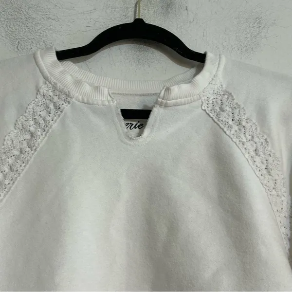 Aerie Hey Crochet Lace Trim Notch Neck Sweatshirt White Small - Image 3