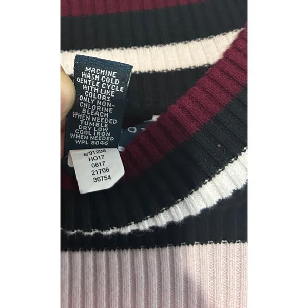 Karen Scott‎ Women Size Large Striped Mock Neck Long Sleeve Cotton Sweater - Image 3