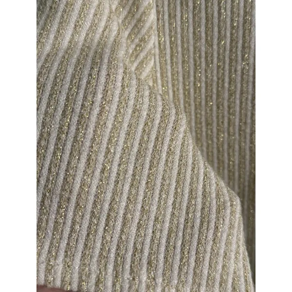 Linea Moda Italy Beige Button Down Knit Shirt M Glitter Thread‎ Short Sleeve - Image 2