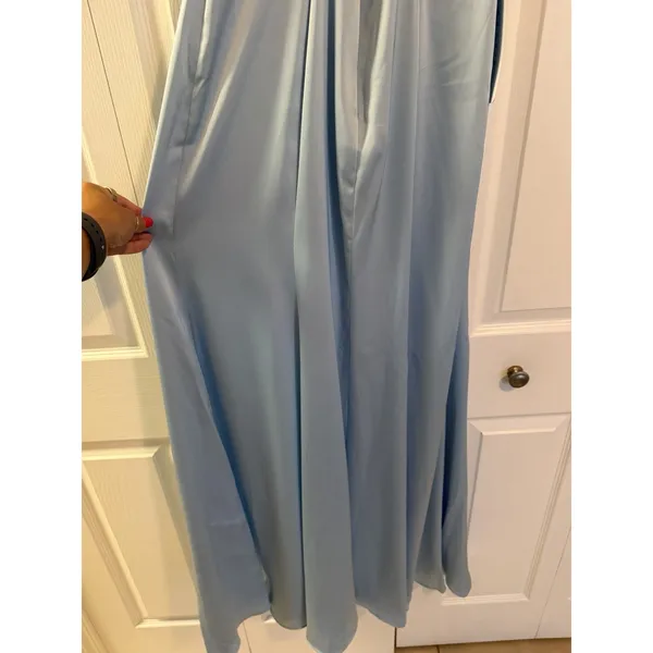 Azazie Rue Sky Blue Mermaid Pleated Metallic Satin Dress A6 Size 6 New with Tags - Image 10