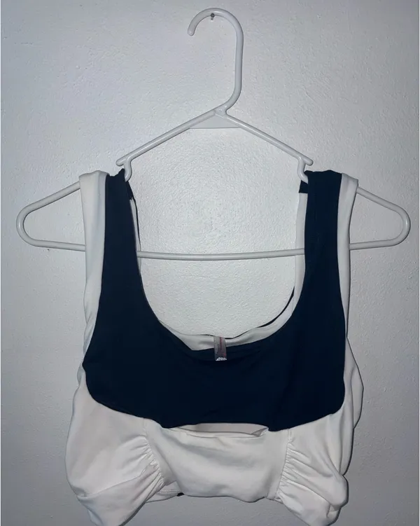 Free People FP Movement Navy Blue and White Cut Out Sports Bra Tank Top Size L - Image 2