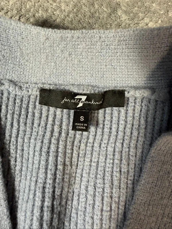 7 For All Mankind Small Light Blue Gray Chunky Knit V Neck Cardigan Sweater Soft - Image 4