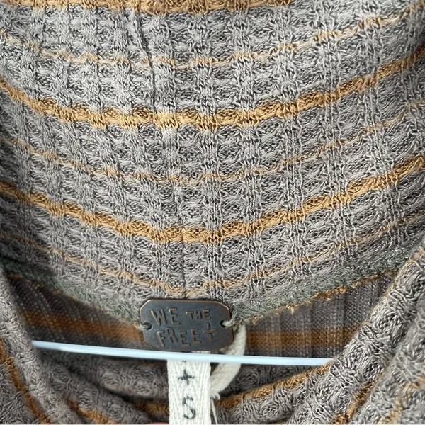 FREE PEOPLE Kristina Drippy Striped Thermal Waffle knit Long Sleeve Cowlneck Top - Image 7