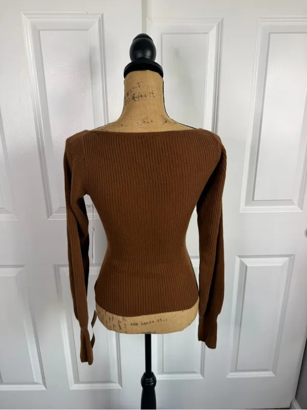 Reformation Hart Sweater Cinnamon Brown Cashmere Blend Size S NWT - Image 4