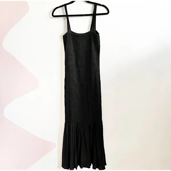MLM Black Smocked Body Dress‎ Boho Cottagecore Prairie Minimalist Medium - Image 2