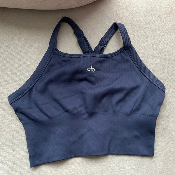 Alo Yoga Seamless Ribbed Favorite Bra Tank Navy L - Image 2