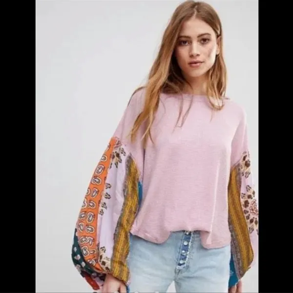 We The Free Free people blossom print Dolan balloon sleeve top mixed paisley thermal top - Image 11
