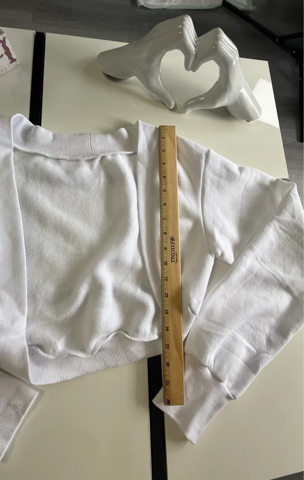 White Cropped Open-Front Shrug Sweatshirt with Thumbholes - Size S - Image 8