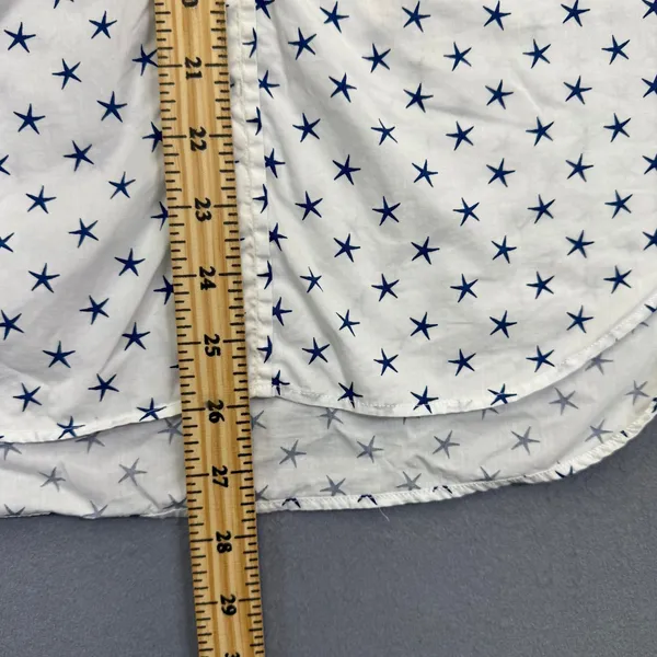 Frank & Eileen Barry White Navy Blue Star Print Cotton Button Down Shirt Small - Image 6