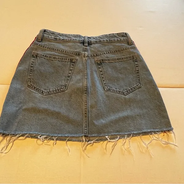ZARA Authentic Denim TRF Womens Size Small Blue Denim Jean Skirt Red Stripe Mini - Image 9