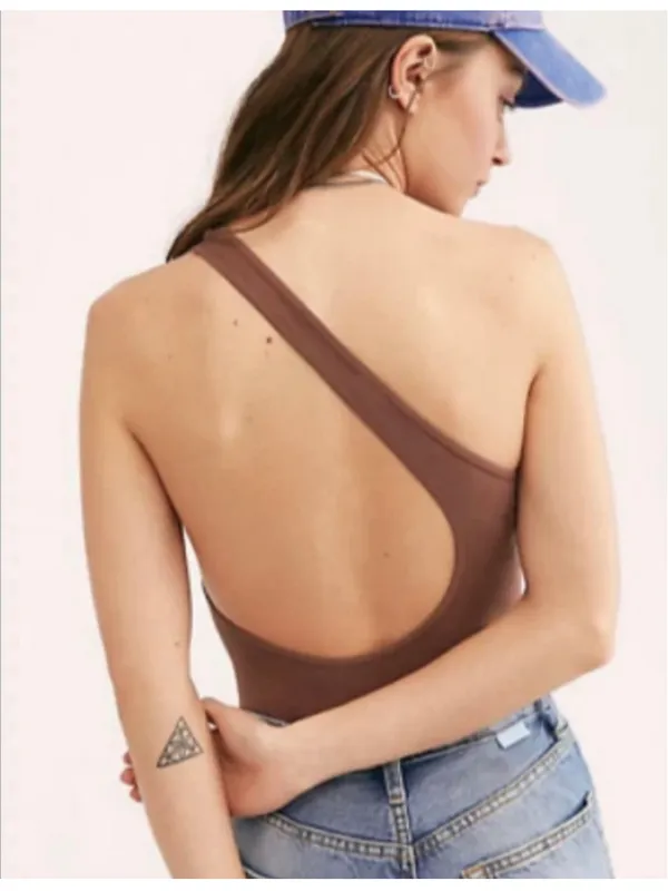 Free People One Shoulder Bodysuit Women's Size M Seamless No Excuse Brown NWT - Image 4