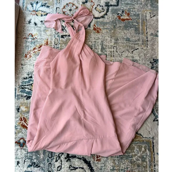 Revelry Athena maxi Gown Dress pink size 4 open back high crisscross neck - Image 6