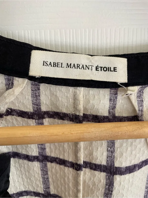 Isabel Marant Black and White Grid Print V-Neck Silk Blouse Size 38 US Size 6 - Image 2
