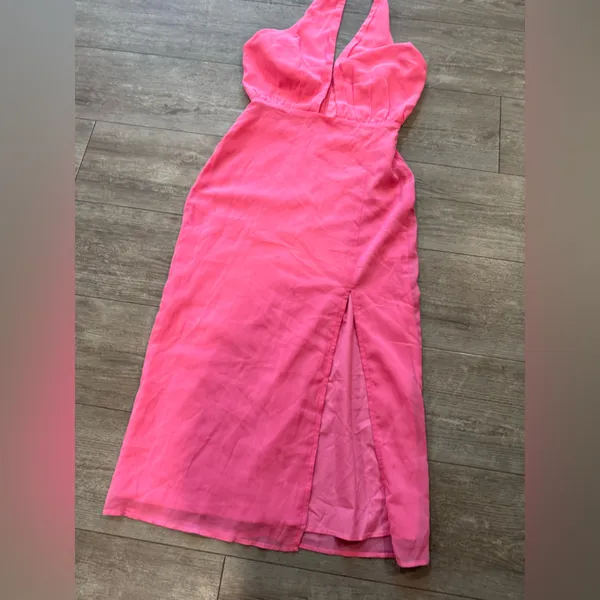 Lulu's Pink Halter Midi Dress - Image 9