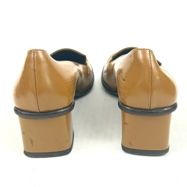 Vintage Via Spiga Italian Leather Tan Y2K Block Heel Loafers - Size 6.5 - Image 9