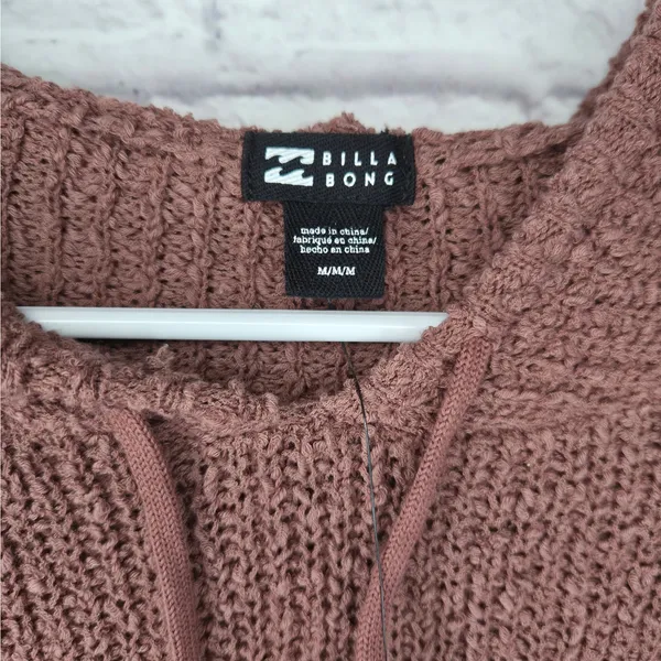 NWT Billabong Hot Beachin Cropped Hooded Knit Sweater Mauve Brown M slouchy fall - Image 6