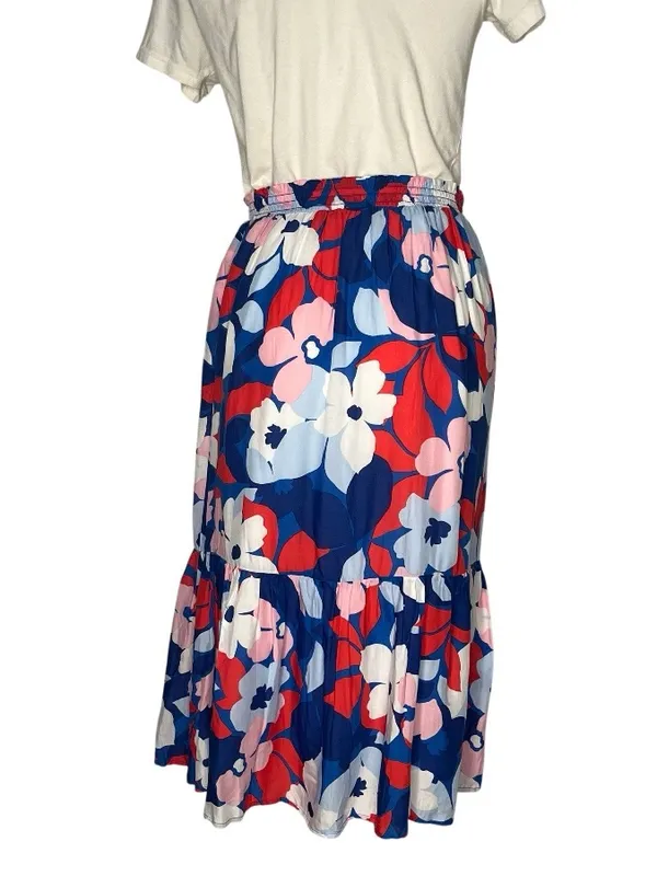 DRAPER JAMES RSVP Floral Skirt Red White Blue Elastic Waist Womens Size Medium - Image 3