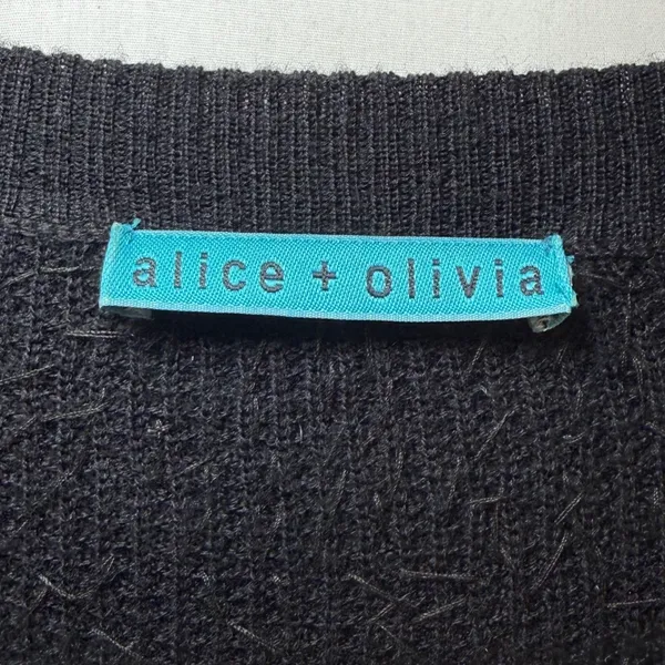 Alice + Olivia‎ Black Sequin Embellished Merino Wool Knit Sweater Party Small - Image 3
