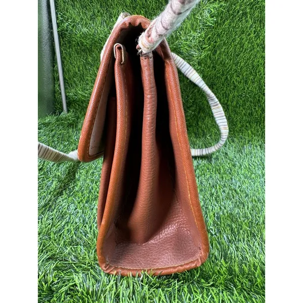 Dooney & Bourke All Weather Leather Bag Vintage Yellow Stitching,Braided Handle - Image 12