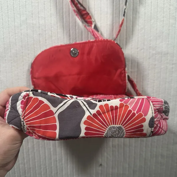 Vera Bradley Floral Quilted Crossbody Shoulder Bag Pink Gray Cotton Purse - Image 9