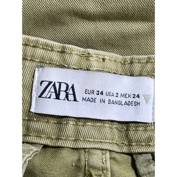 Zara Women's Green High Rise Military Barrel Wide Leg Cargo Denim Jeans Pants 2 - Image 5