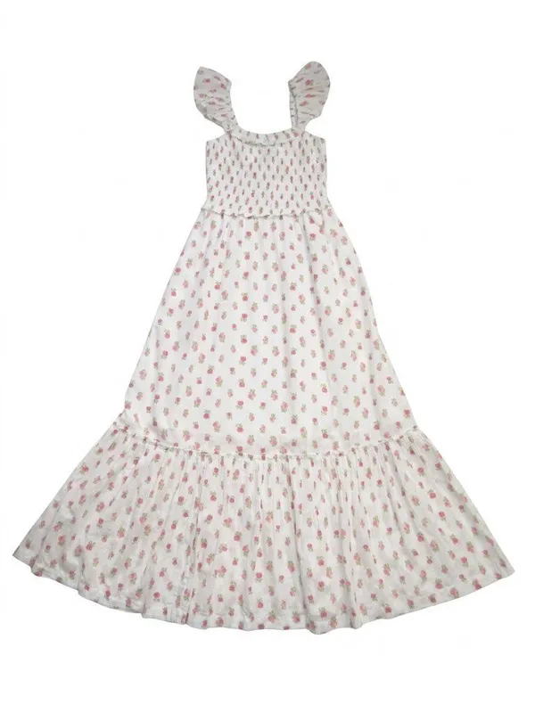 NWT LoveShackFancy Guinevere Maxi in Cerise Pink Floral Cotton Smocked Dress XS - Image 5