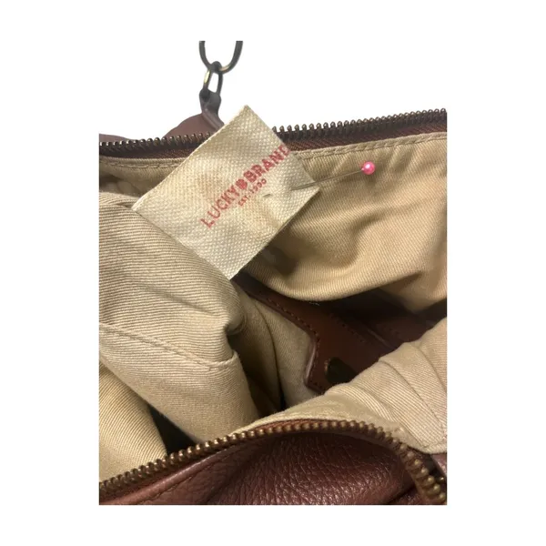 Lucky Brand Crossbody Brown Pebbled Leather Foldover Purse Bag Convertible Hobo - Image 2
