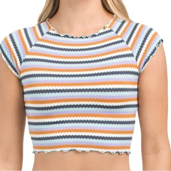 NWT L* Space Under The Sun Wildflower Rashguard Top Striped Ruffle Edge Size M - Image 2