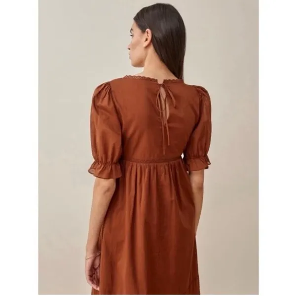 Reformation Bekkah Crocheted Lace Trim Organic Cotton Midi Dress in Cinnamon XS - Image 6