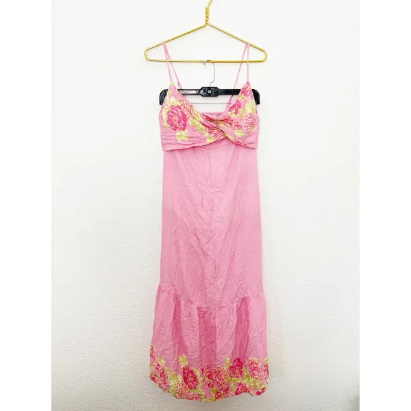 Maaji Chintz Floral Lisse Long Maxi Dress Size Large Wrap Front Tie Back Vacay - Image 4