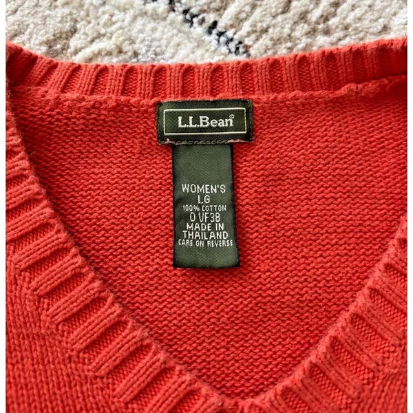 Vintage LL Bean‎ Sweater Womens Large Orange Fishermancore Chunky Thick Ski - Image 5